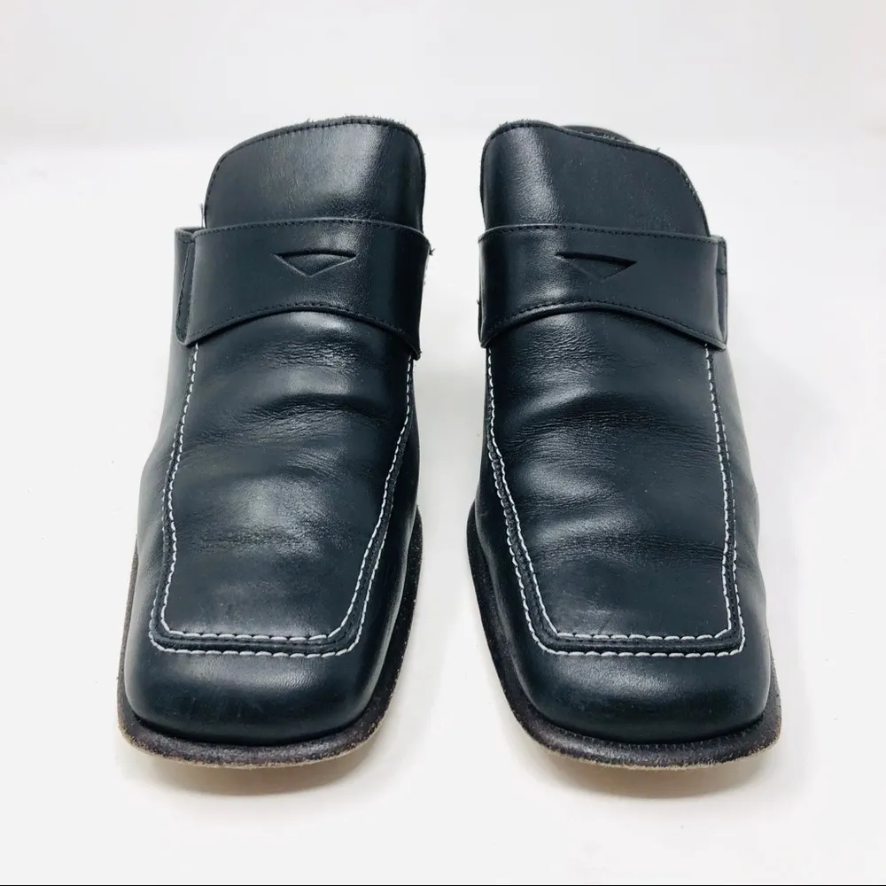 SAKS FIFTH AVENUE black leather loafer mules, made in Italy, size 9 - Image 5