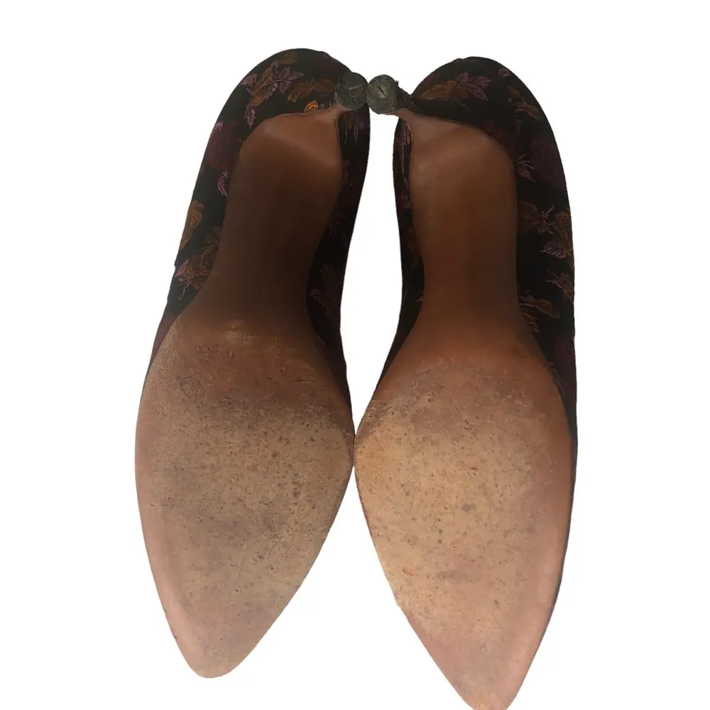 Vintage L. Miller Floral Silk Brocade Pumps Heels Lustigs Ohio Black Size 8 - Image 6