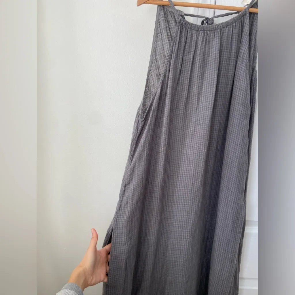 Eileen Fisher Organic Cotton Pucker Cami Dress Gray Gingham Garnet Jill Size S - Image 7