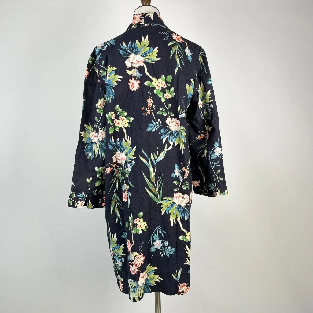 NWOT Johnny Was Linen Navy Blue Floral Print Boho Duster Jacket Size S - Image 6
