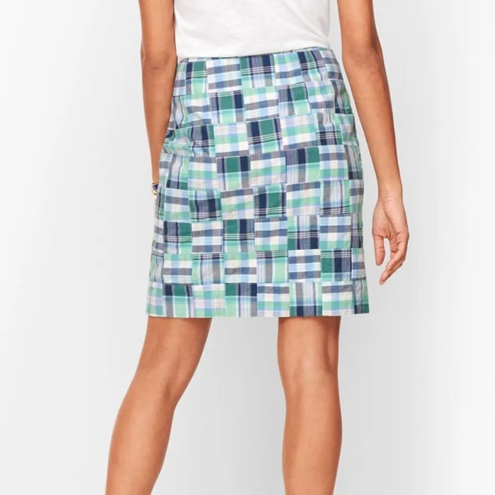 Talbots Madras Plaid A-Line Skirt Size 4 Cotton Canvas Blue Green Preppy Coastal - Image 3