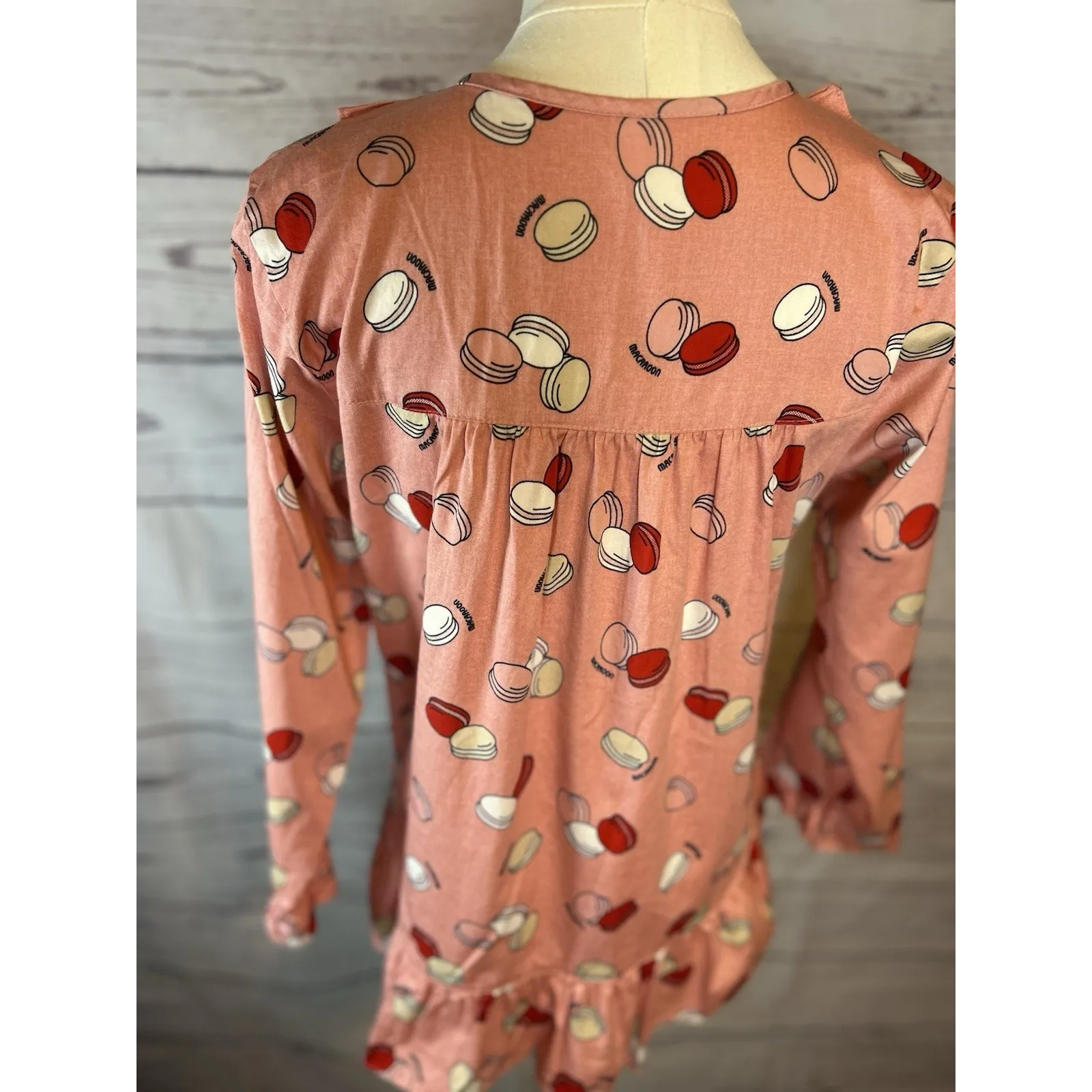 Coquette Pink Macaron Print Ruffle Hem Button - Image 5