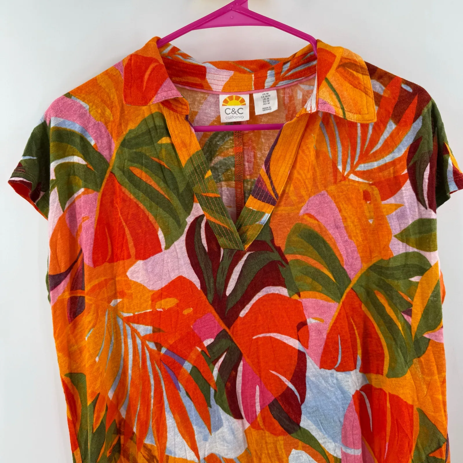 C&C California Dress Women’s Medium Linen Blend Tropical Floral Beach Cover Up - Image 4