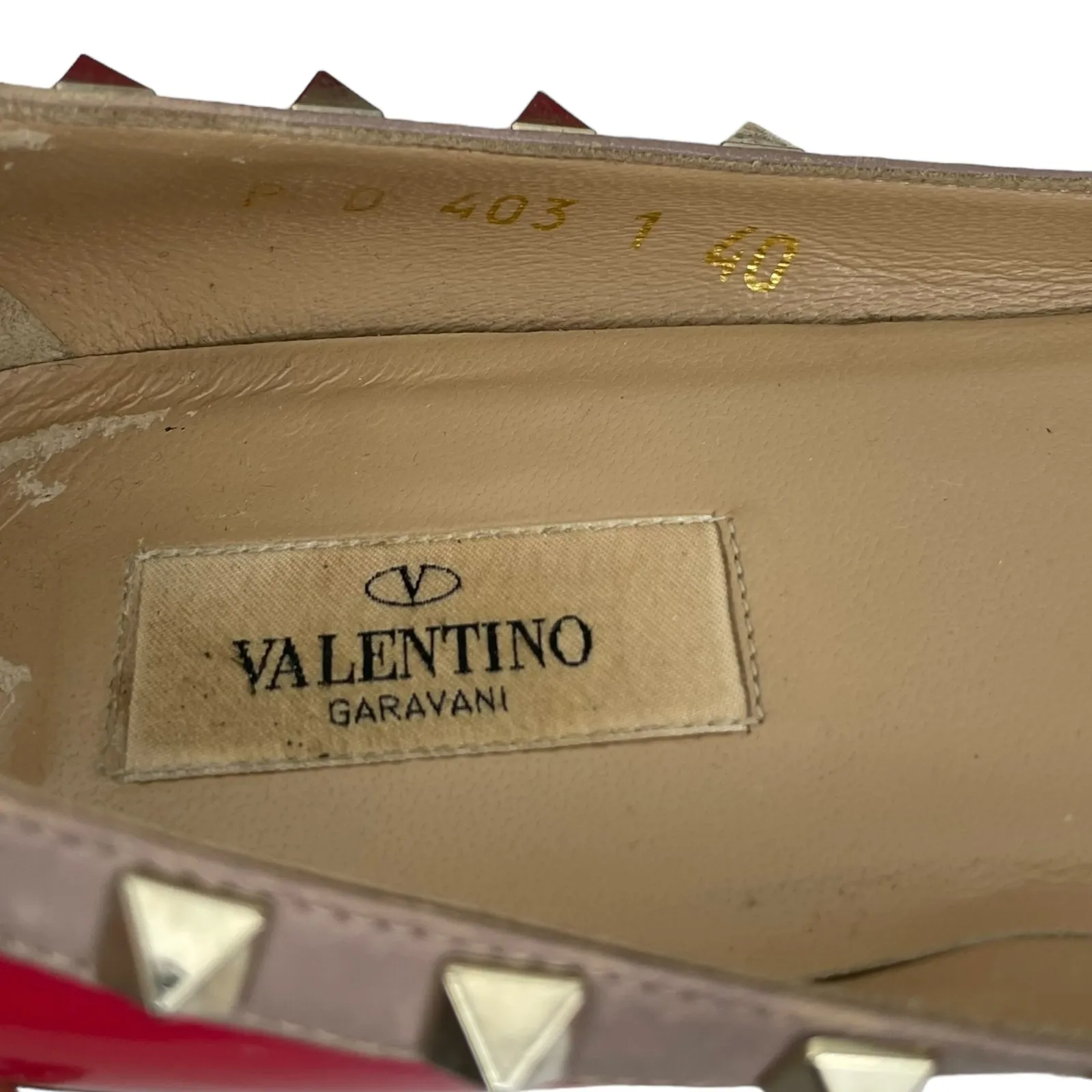 Valentino Garavani Rockstud Two Tone Poined Toe Flats Red Pink Size 40 - Image 10