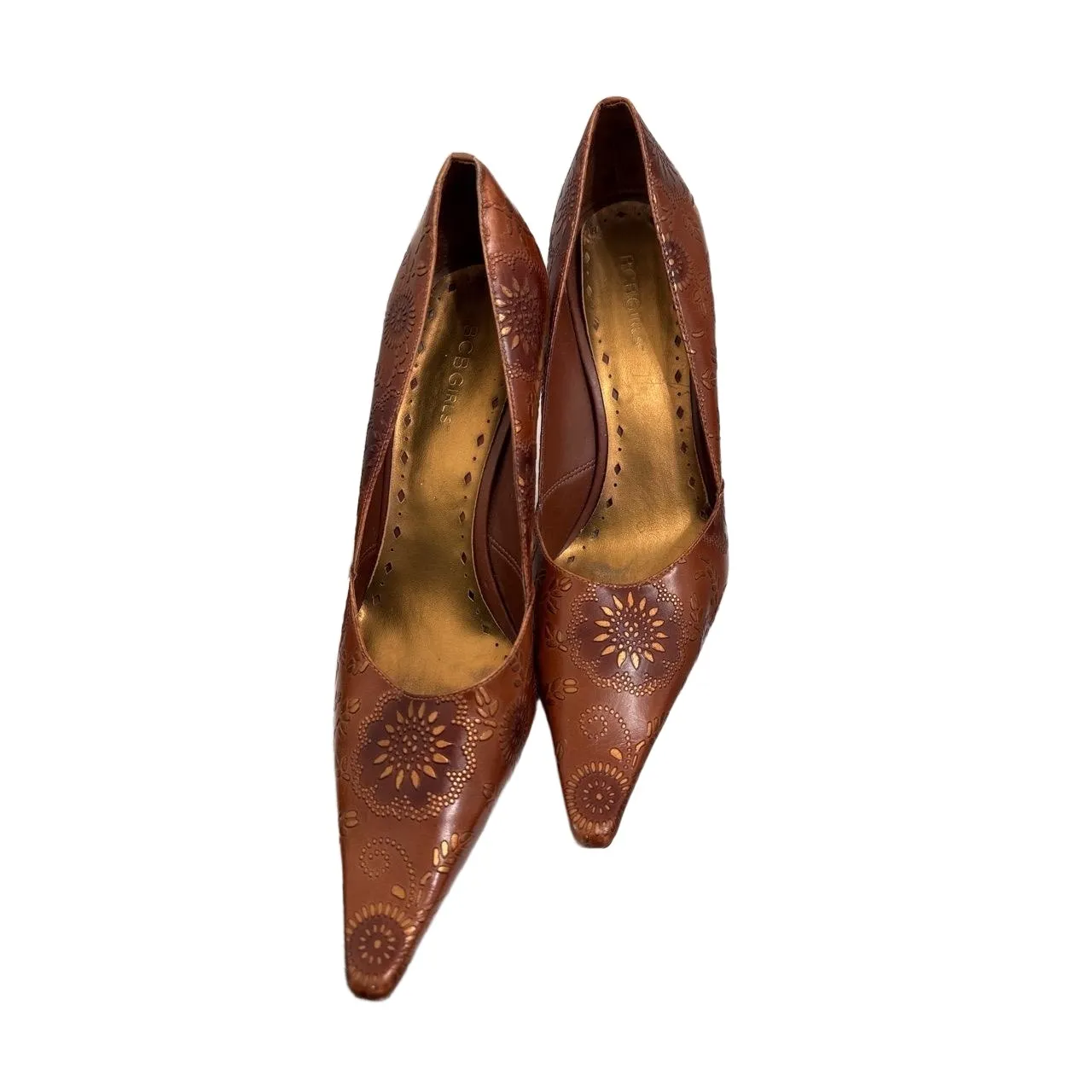 BCBGirls Embossed Brown Leather Pointed Toe Heels Size 10B - Image 2