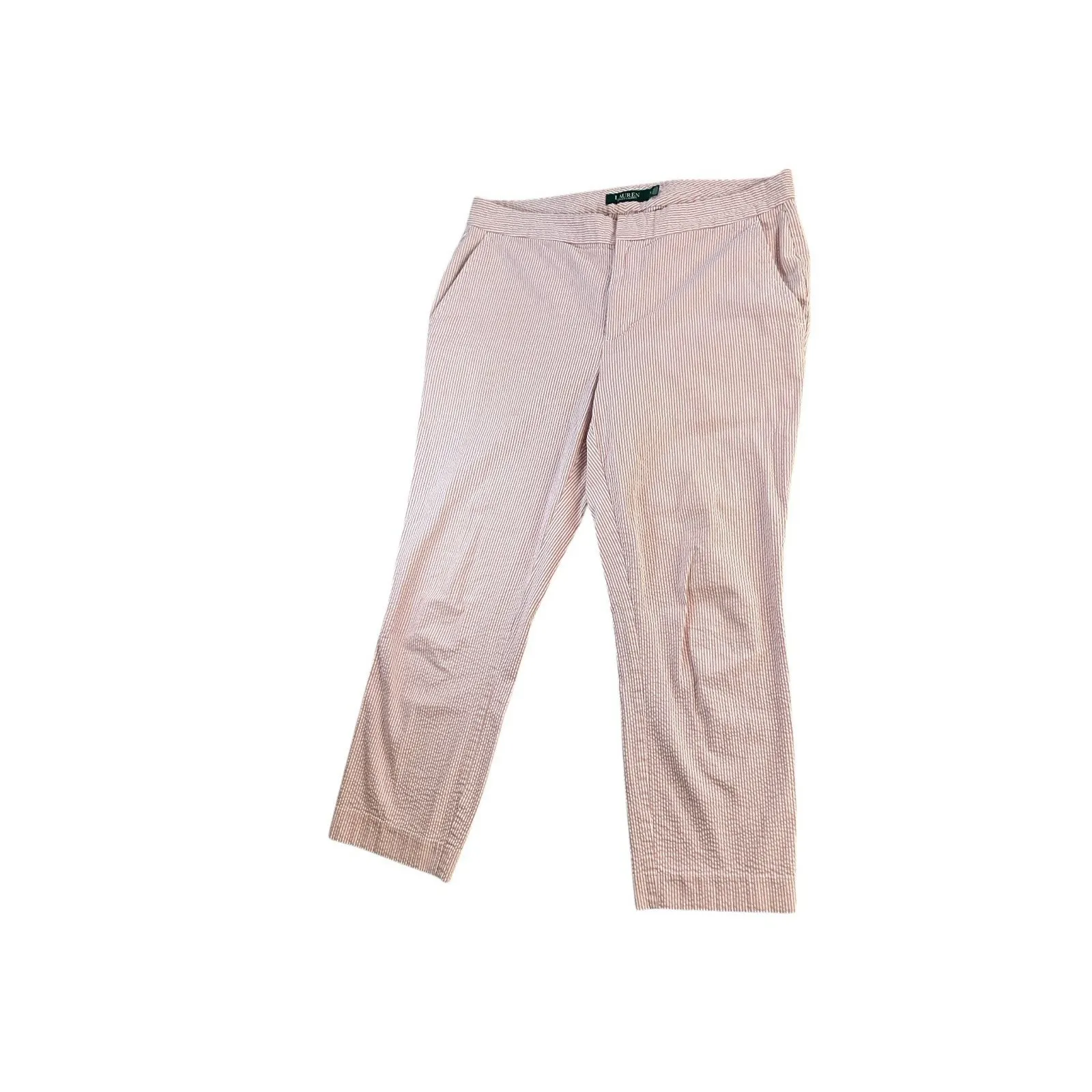 Polo Ralph‎ Lauren Trouser Pink White Striped Cropped Pants Women size 8 - Image 3
