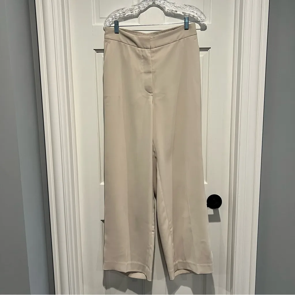 Quince Stretch Crepe Classic Trouser Pants Sand Size 12 High Rise Wide Leg - Image 3
