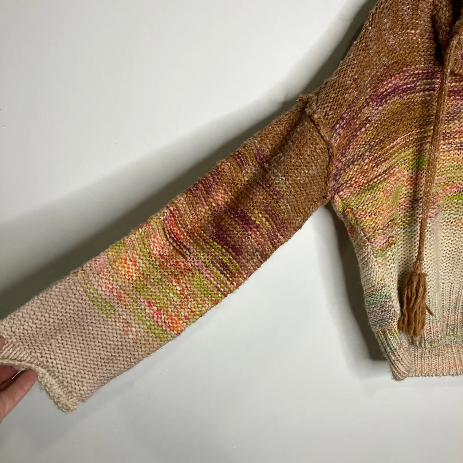 Pilcro multi colored boho pullover sweater with hood women's size small trendy - Image 2