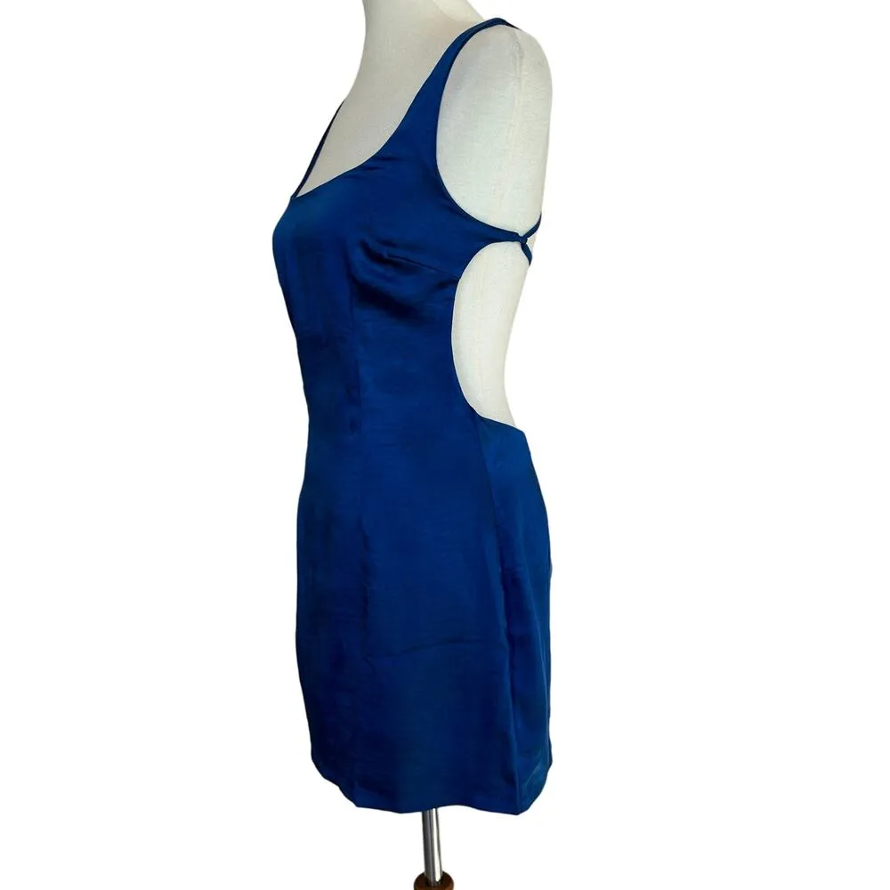 Revolve Blue Satin Mini Slip Dress LARGE Backless Cocktail More to Come $64 NEW - Image 5