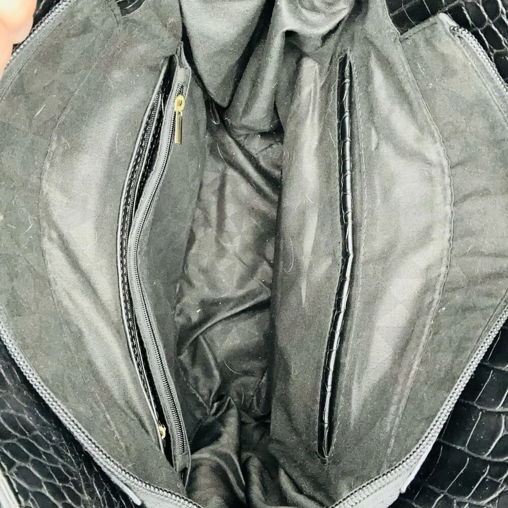 Unbranded Black Crocodile Patterned Genuine Leather Shoulder Straps Tote Bag - Image 9