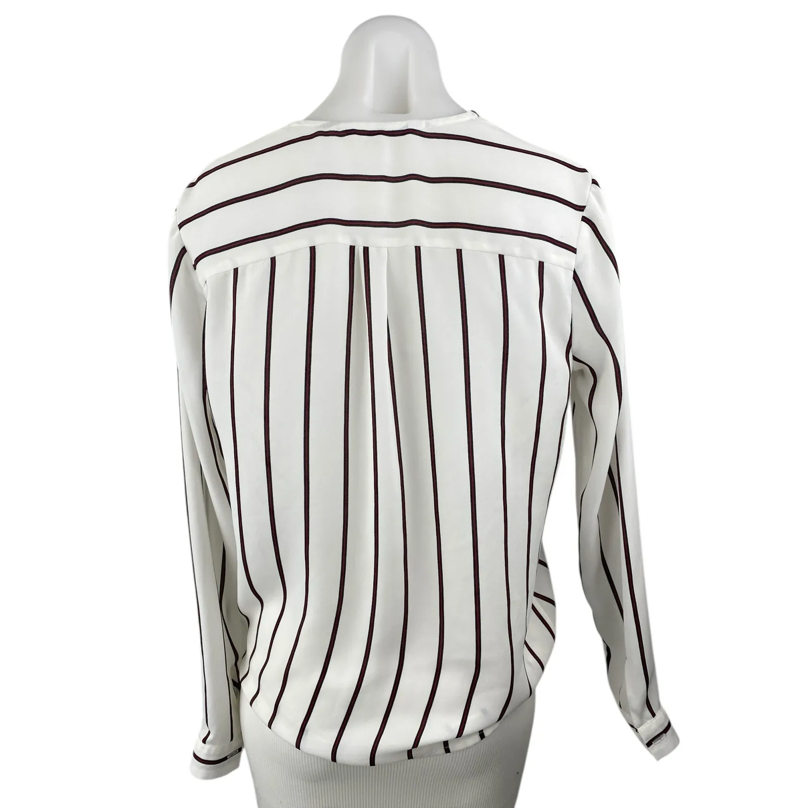 BB Dakota Women's White Black Stripes V Neck Long Sleeve Wrap Tie Blouse Top S - Image 2