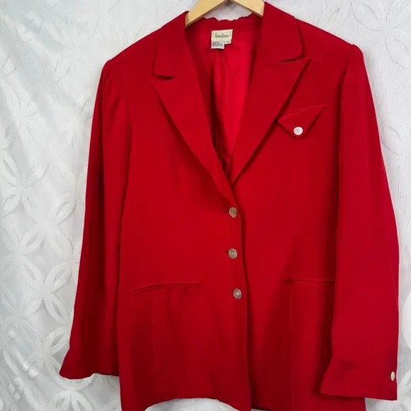 Vintage 80s Neiman Marcus Red Silk Blazer Jacket Women's Size 10 Single Breasted - Image 9