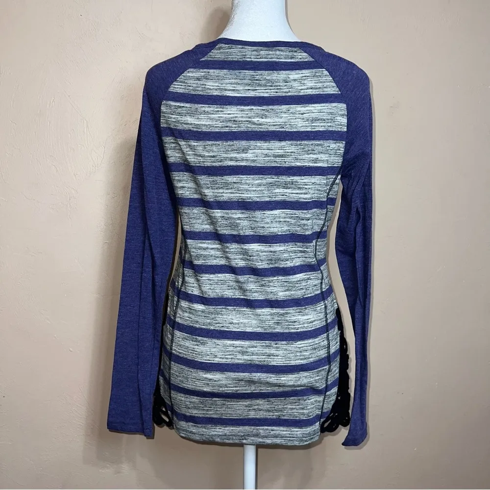 Harley-Davidson® Women's Crochet Accent Long Sleeve Striped Shirt Purple Gray - Image 3