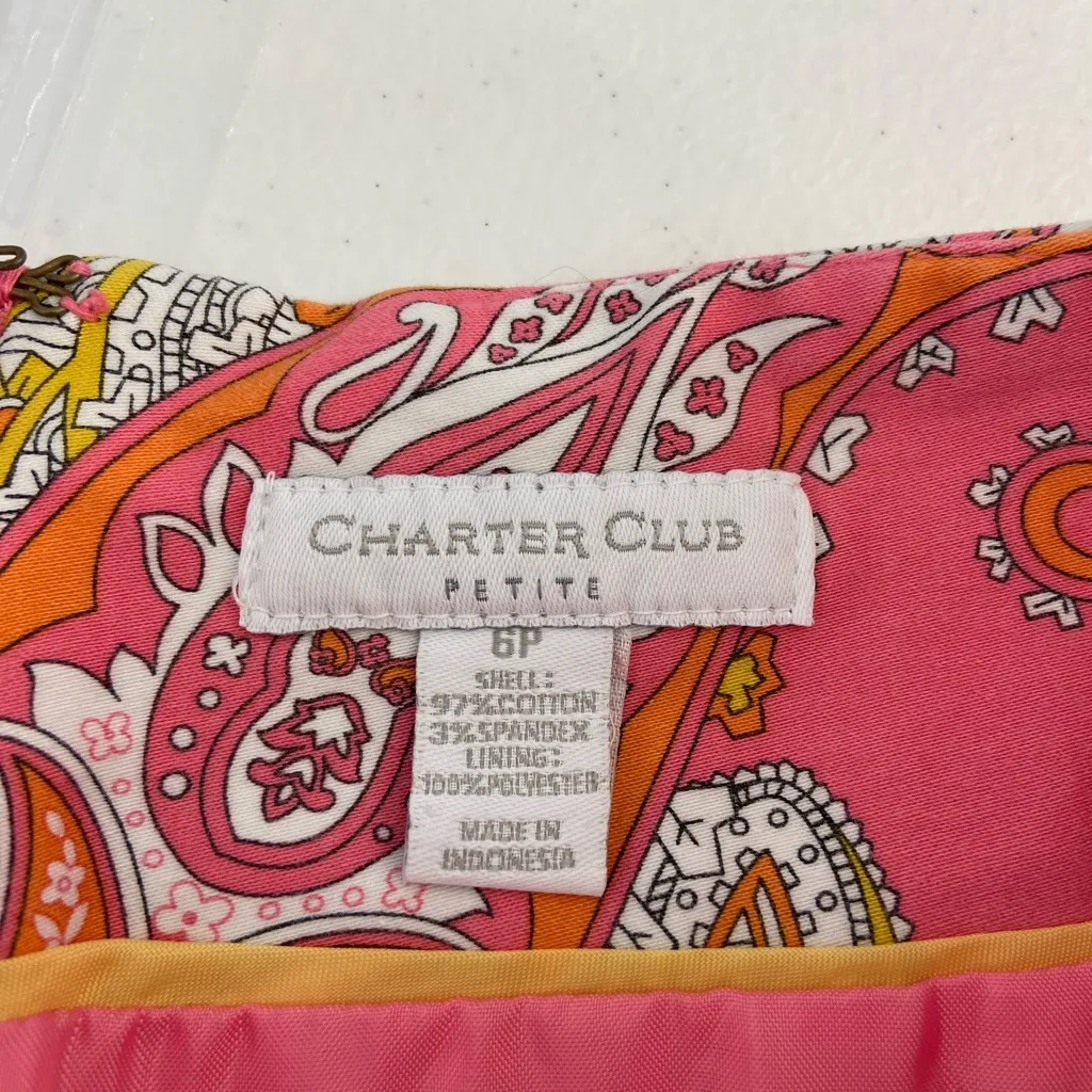 NWOT Charter Club‎ women’s pink orange white paisley lined stretch mini skirt 6P - Image 5