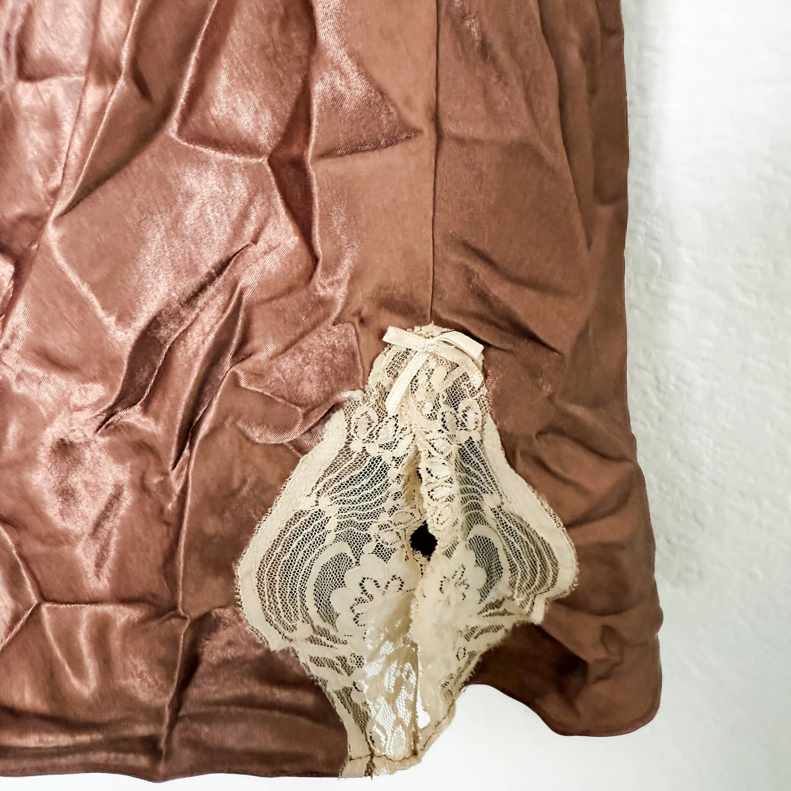 VTG Y2K No Boundaries Babydoll Lace Satin Cami‎ Slip Top Brown Size L Coquette - Image 7