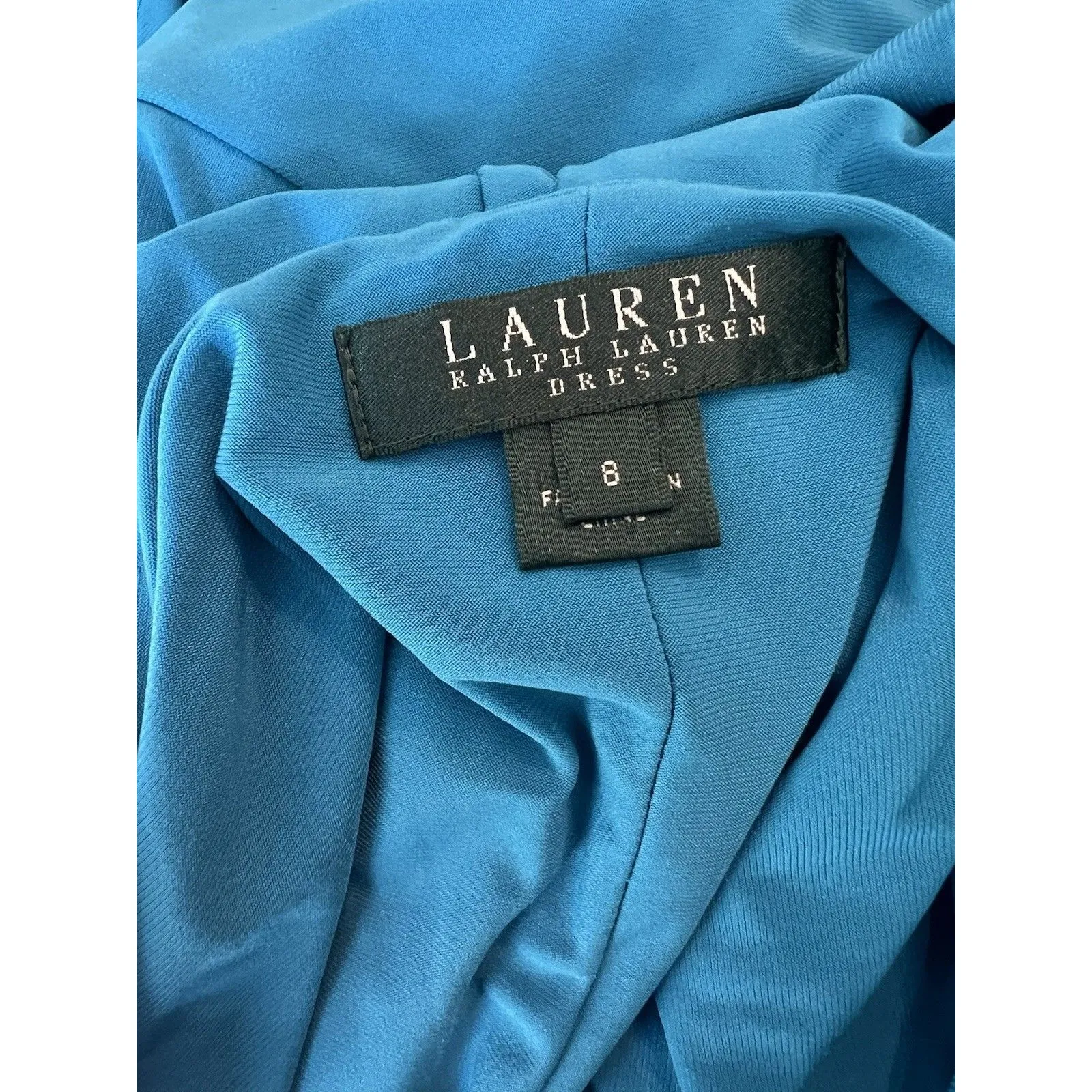 Lauren Ralph Dress Sz 8 BLUE Sheath Ruched Classic Evening Cocktail Formal #57 - Image 2