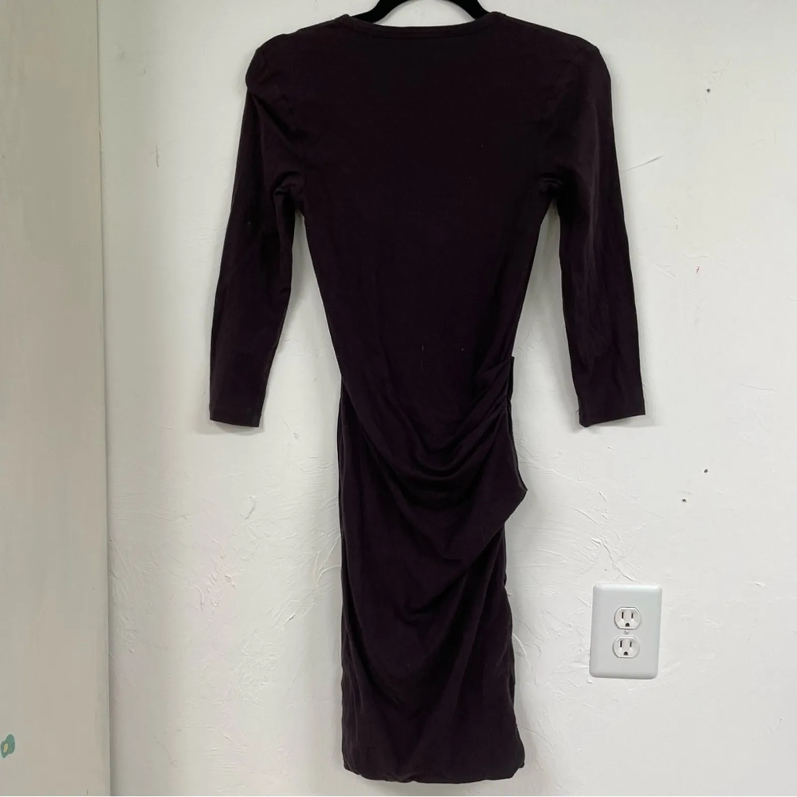 James Perse Purple Long Sleeve Wrap Bodycon Ruched Mini Dress Womens S Classic - Image 9