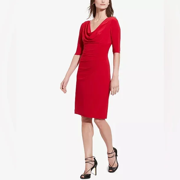 Ralph Lauren Green Cowl Neck Faux Wrap 3/4 Sleeve Dress, Size 20W - Image 5