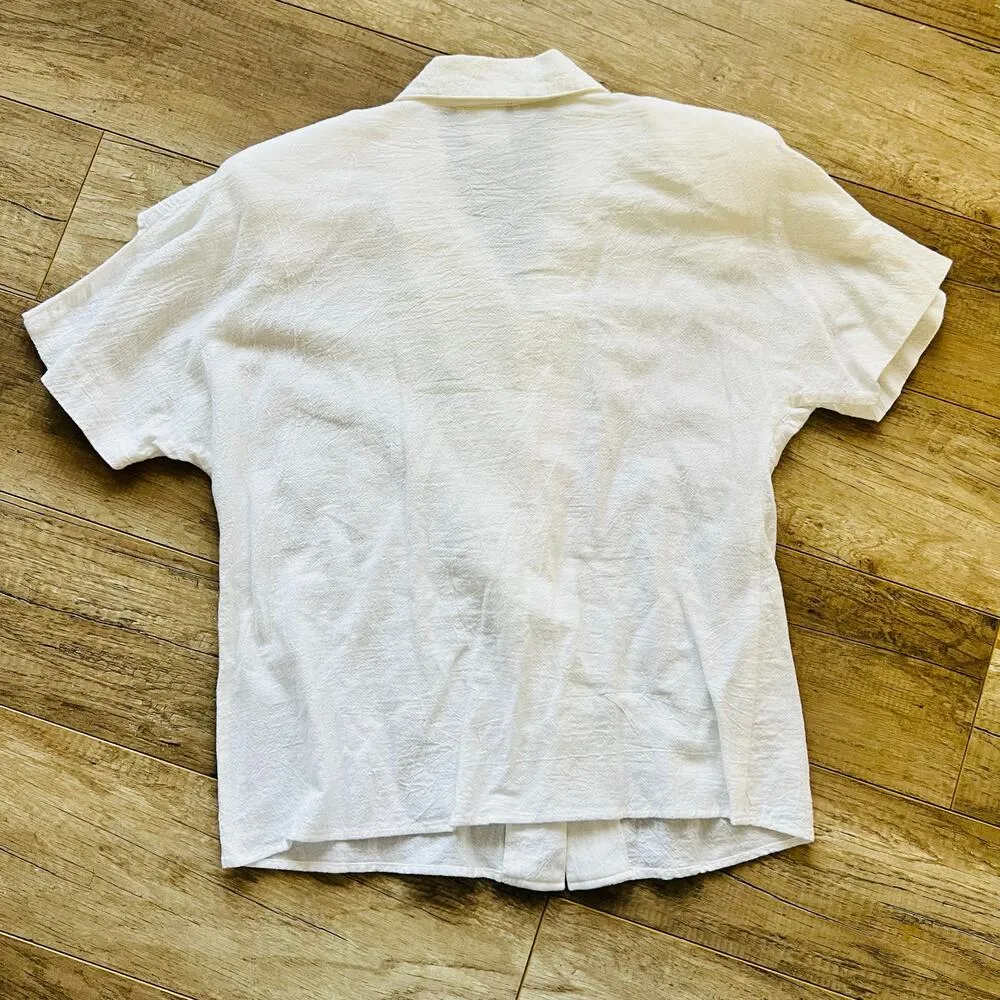 Vintage City Girl 80s 90s Rodeo Glam White Blinged Embellished Cotton Button 10 - Image 4