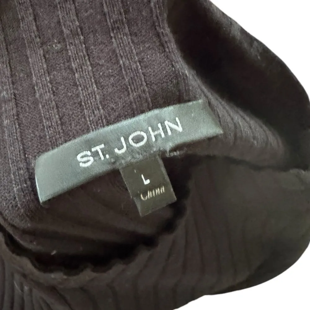 St. John Mock Turtleneck Sleeveless Sweater decorative metal buttons Black L - Image 5