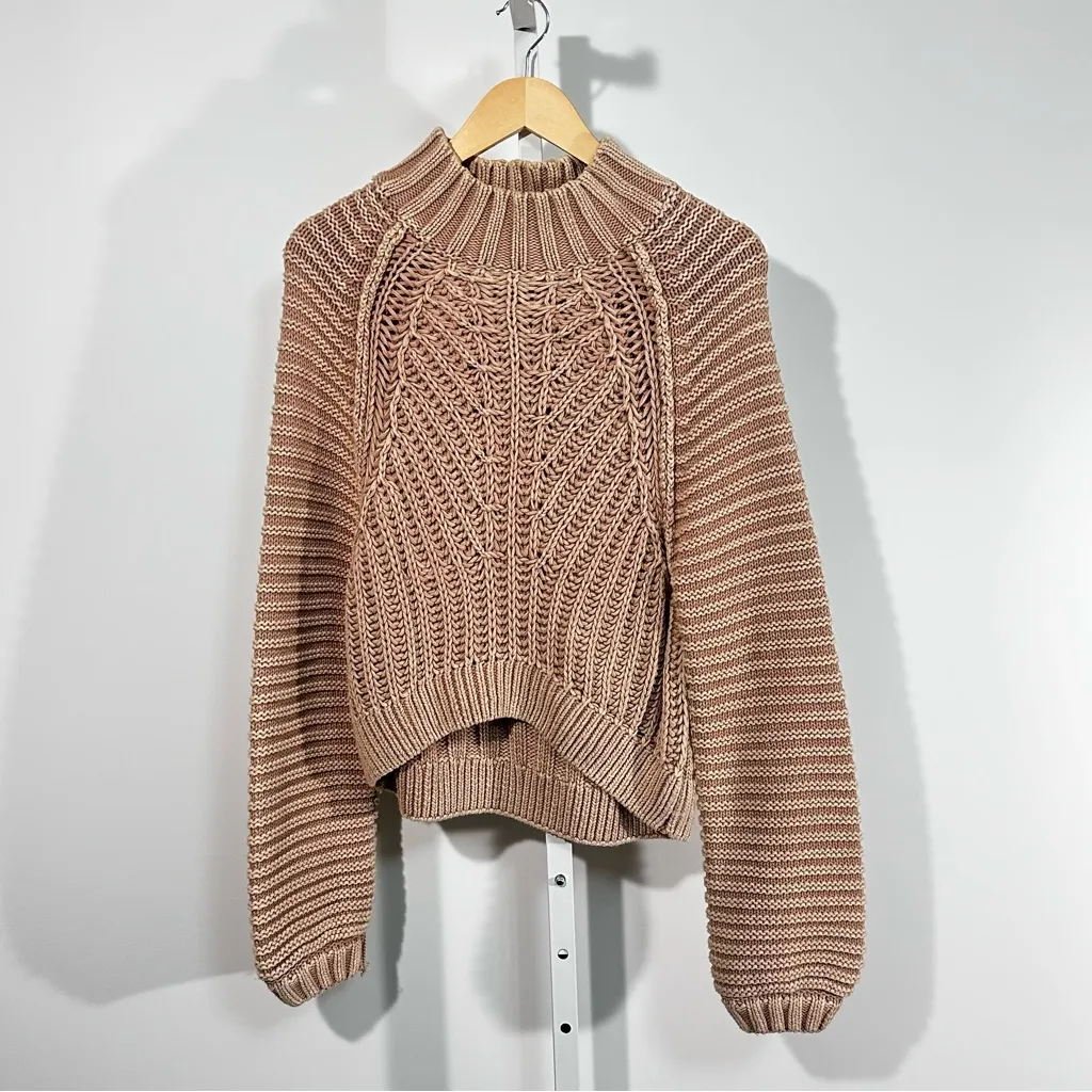 Free People “Butterfly” Chunky Knit Mock Neck Sweater Clay Pink XS - Image 2