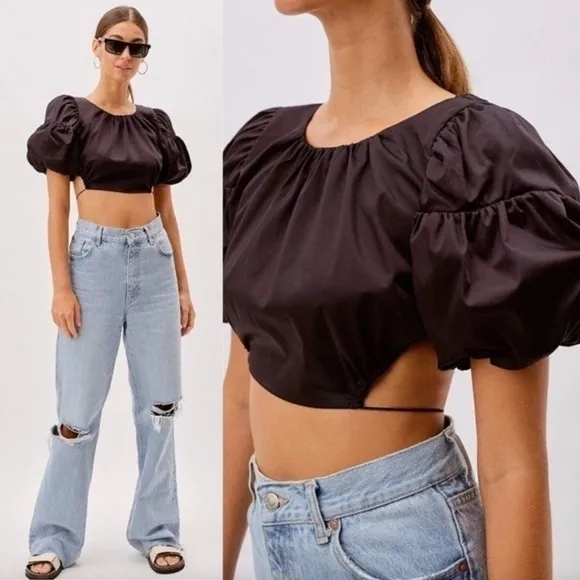 For Love & Lemons Joanna Crop Top in Black Size Medium NWT - Image 2