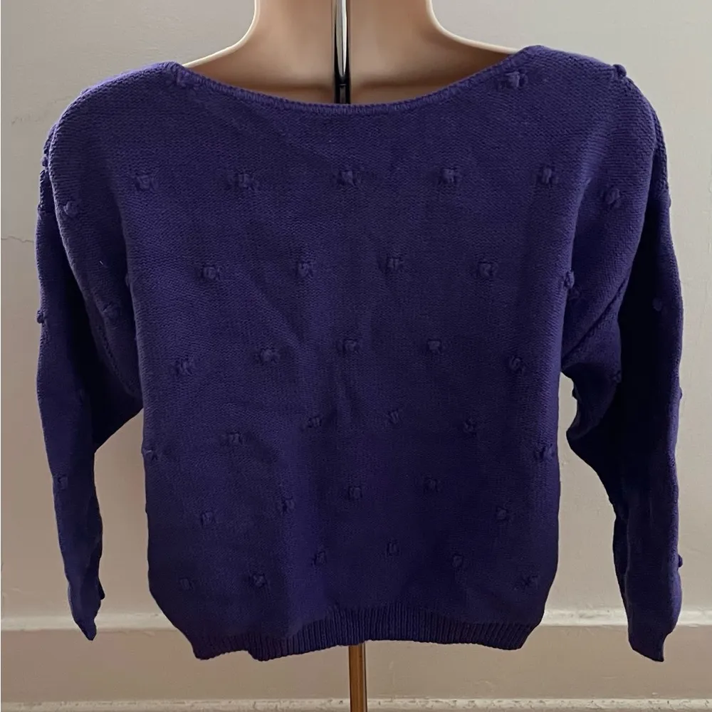 Vintage Beldoch Popper purple cable knit popcorn stitch pattern cropped sweater - Image 2