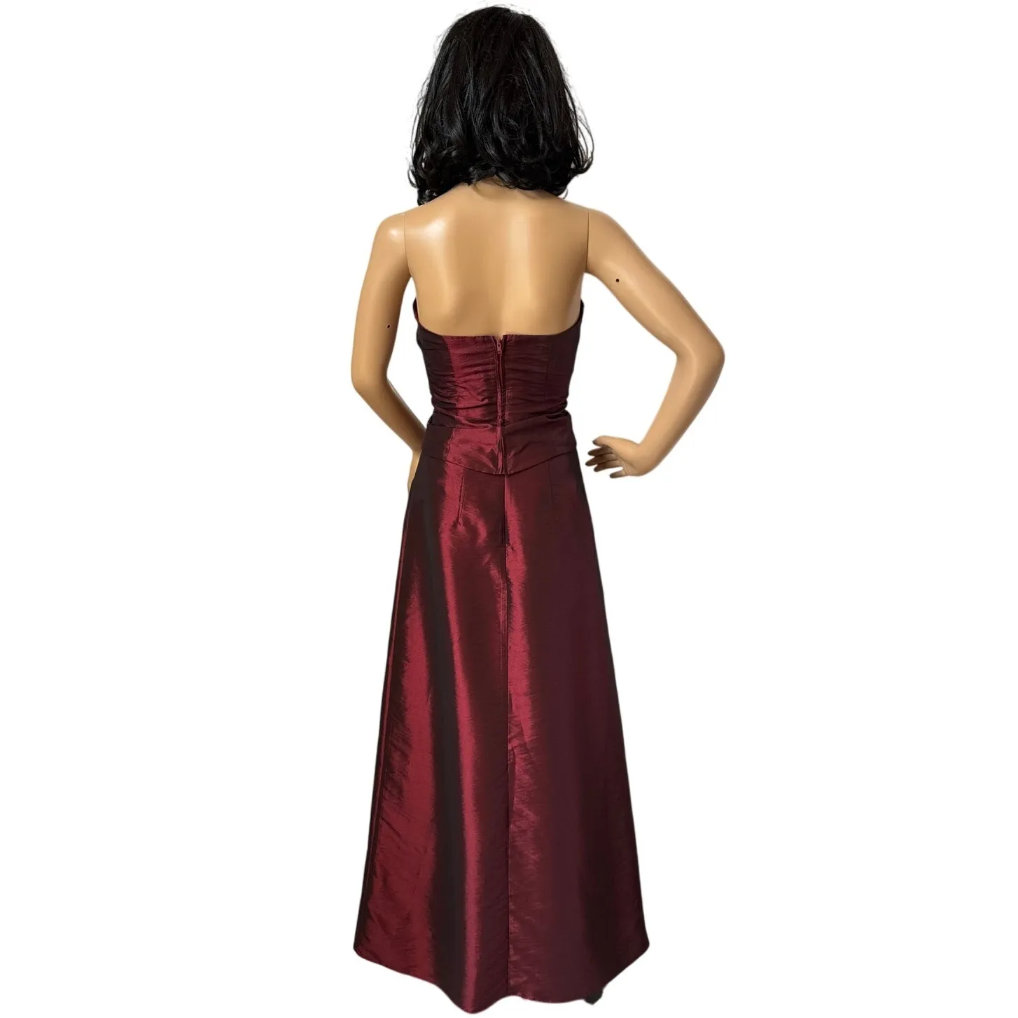 Vtg Y2K Zum Zum Niki Livas wine Taffeta Iridescent Skirt & sequin halter Top XS Red - Image 4