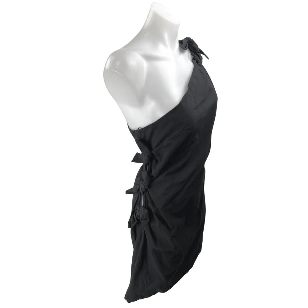 Zara Women's Black Tie One Shoulder Sleeveless Drape Mini Bodycon Dress Size XL - Image 6