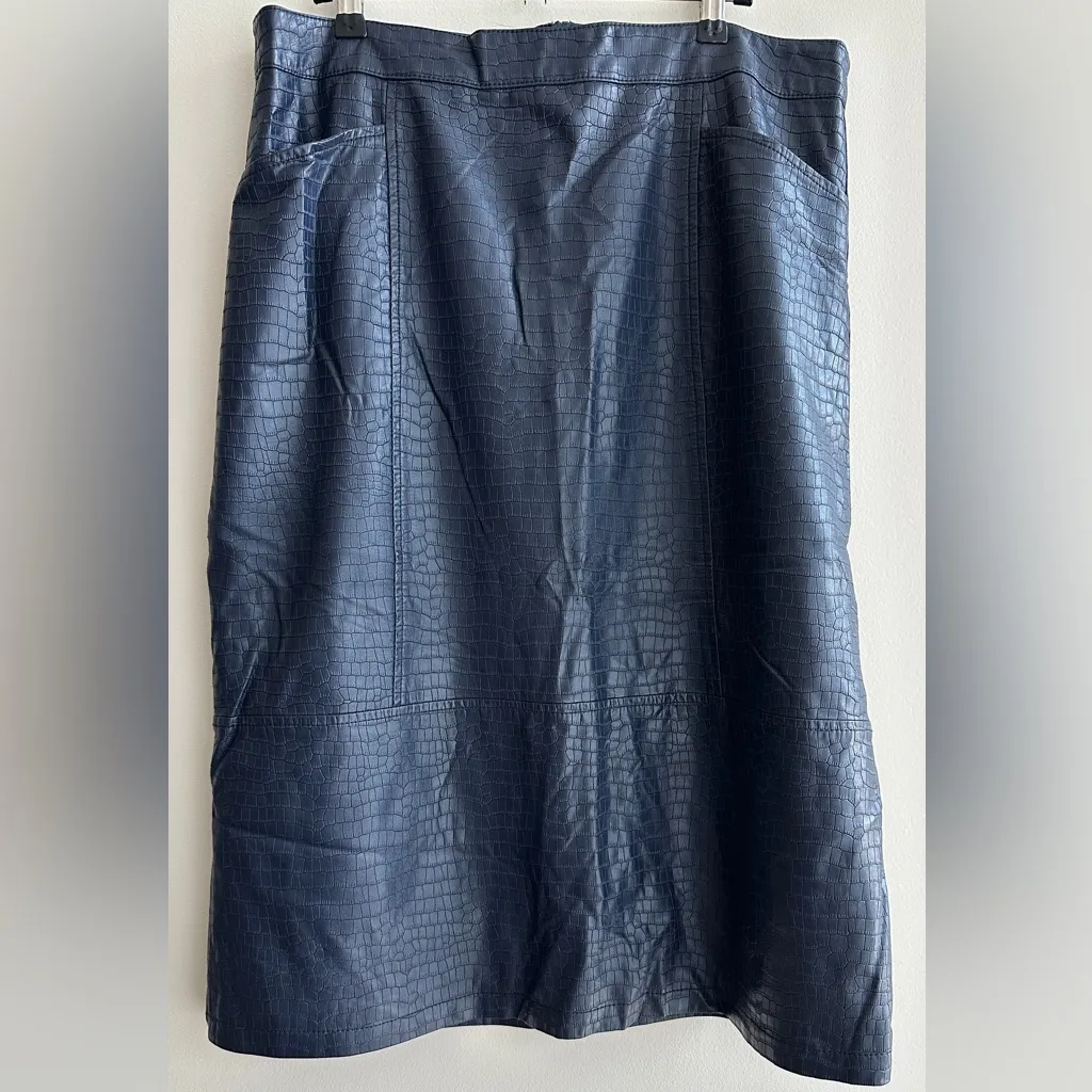 Oliver Bonas Croc Faux Leather Steel Blue Skirt, Size 10 - Image 4
