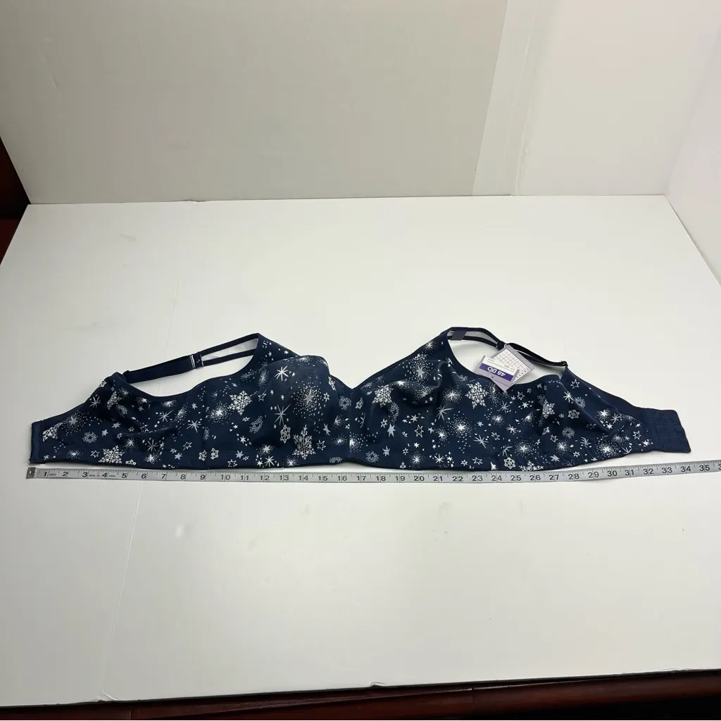Catherines Intimates No Wire Cotton Comfort Blue White Snowflake Bra SZ 48DD NEW - Image 10