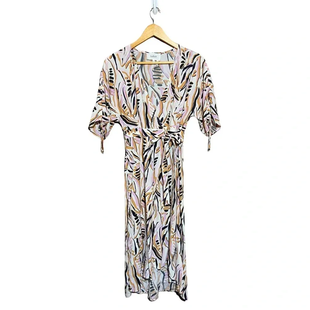 NWT BA&SH Tabb printed Crepe‎ Midi Wrap Robe Tabby Dress Size XS - Image 4