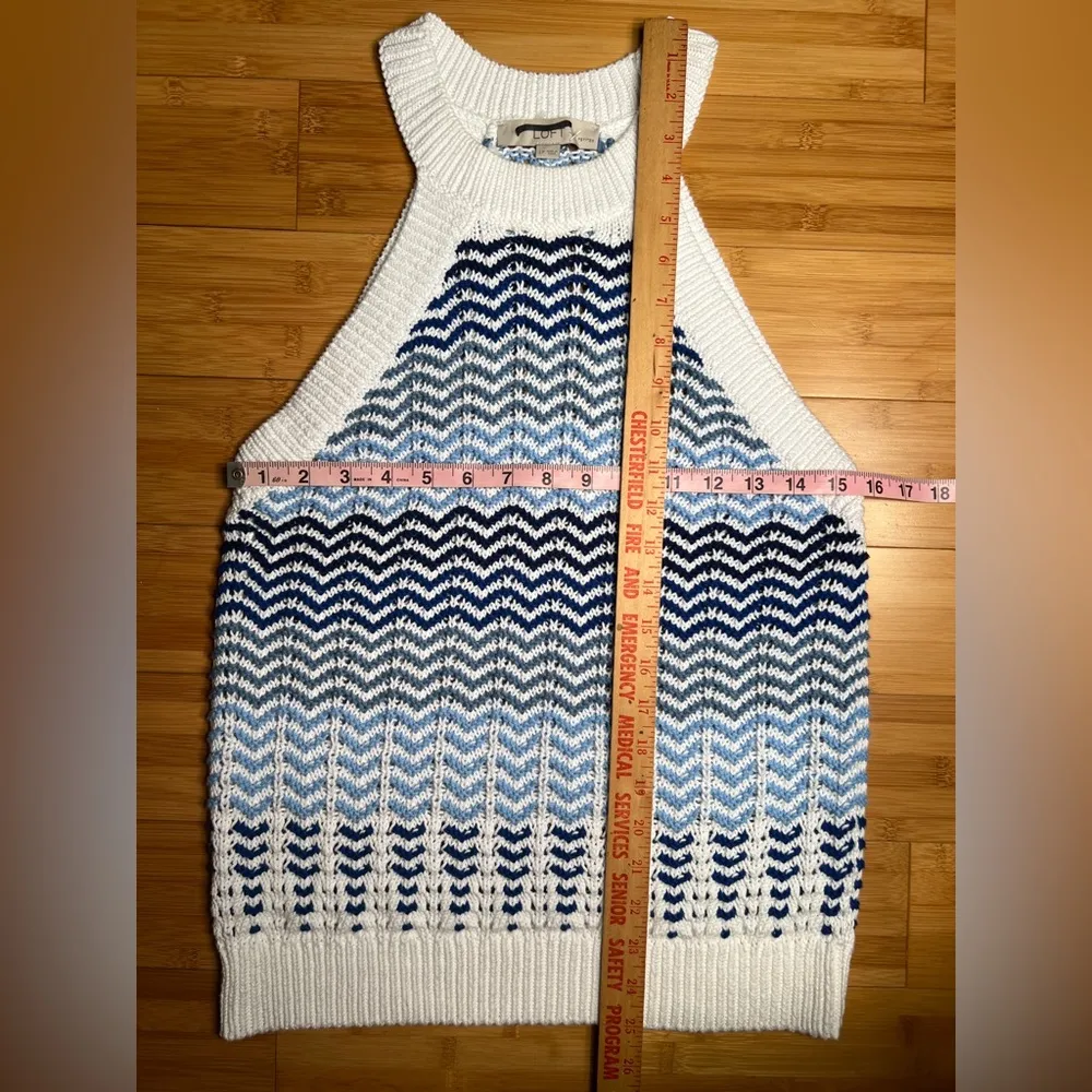 Loft Womens Maui Blue Textured Stripe knit Racerback Halter Sweater|Sz:L-Petite - Image 8