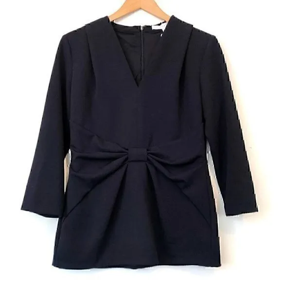 NEW NWT PRESTON YORK Solid Navy Blue Bow 3/4 Sleeve Polyester Blouse Top Small S - Image 2