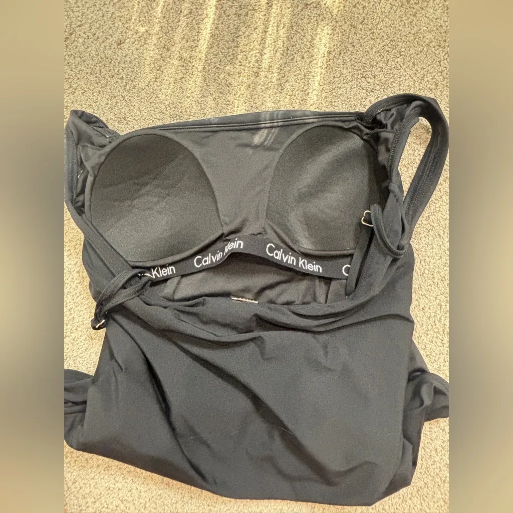 Calvin Klein Pleated Front One Piece Swimsuit Tummy Flattering Black 10 - Image 3