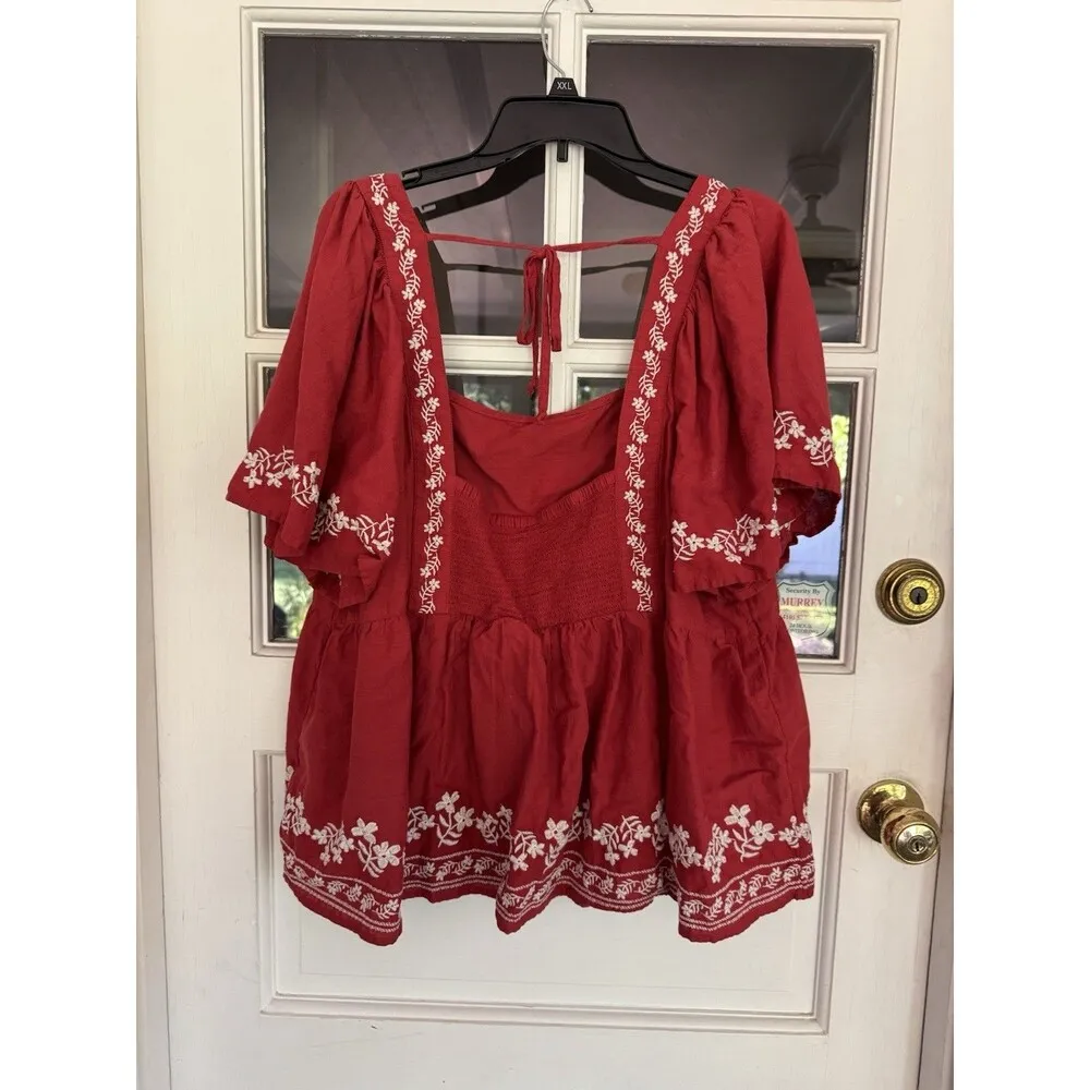 Old Navy Blouse Womens 3X Floral Embroidery Boho Peasant Hippie Ruffle - Image 7