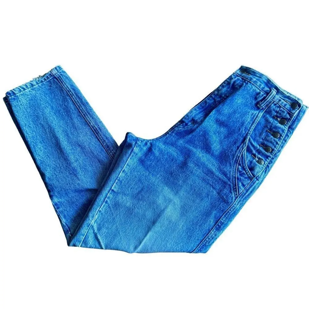 Vintage Nuovo 80’s/90’s High Rose Side Button Detail Jeans Blue Size 6 - Image 3