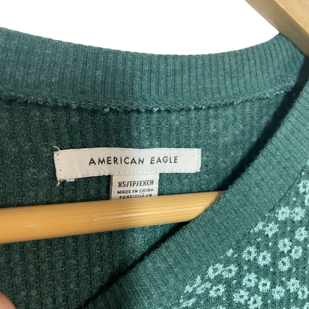 American Eagle Floral Waffle Knit Thermal Bodycon Sweater Dress in Green Size XS - Image 7