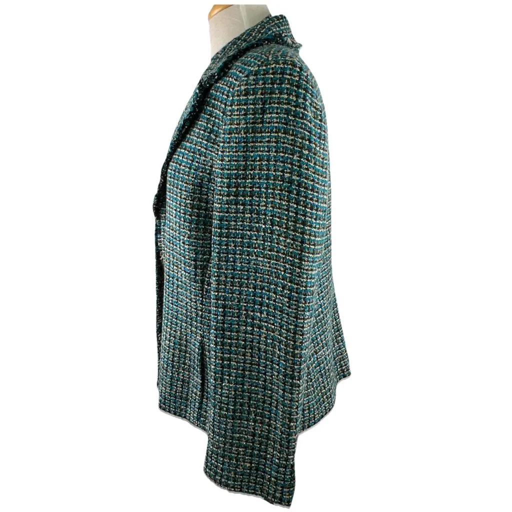 Dana Buchman Size 14P Boucle Tweed Blazer Teal Black Tweed Petite Wool Blend - Image 4