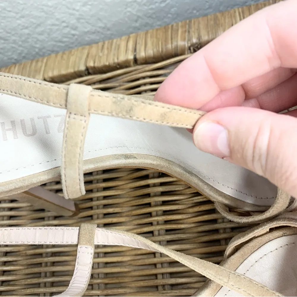 Schutz Tressa Gail Strappy Cage Sandal Nude Suede Heel Size 9.5 - Image 8