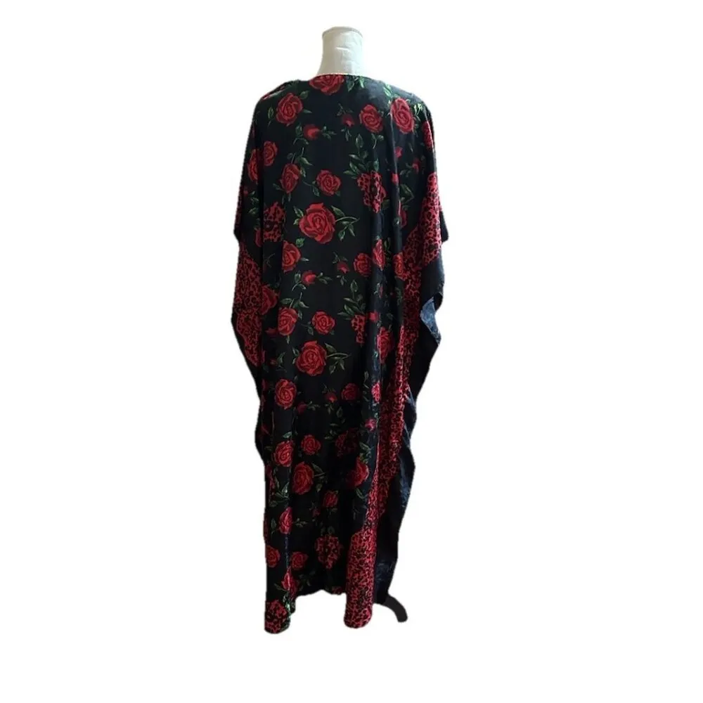 Vintage GOLD COAST Black & Red Roses Animal Print Kaftan Dress MuMu Oversized Size undefined - Image 8