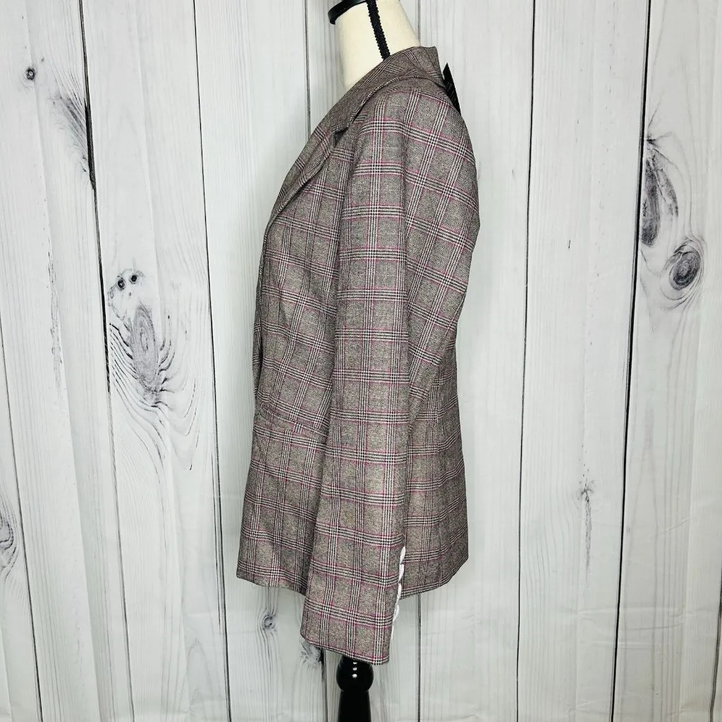 NWT Boston Proper Glen Plaid Single Button Lined Business Blazer Sz 12 Gray Pink - Image 5