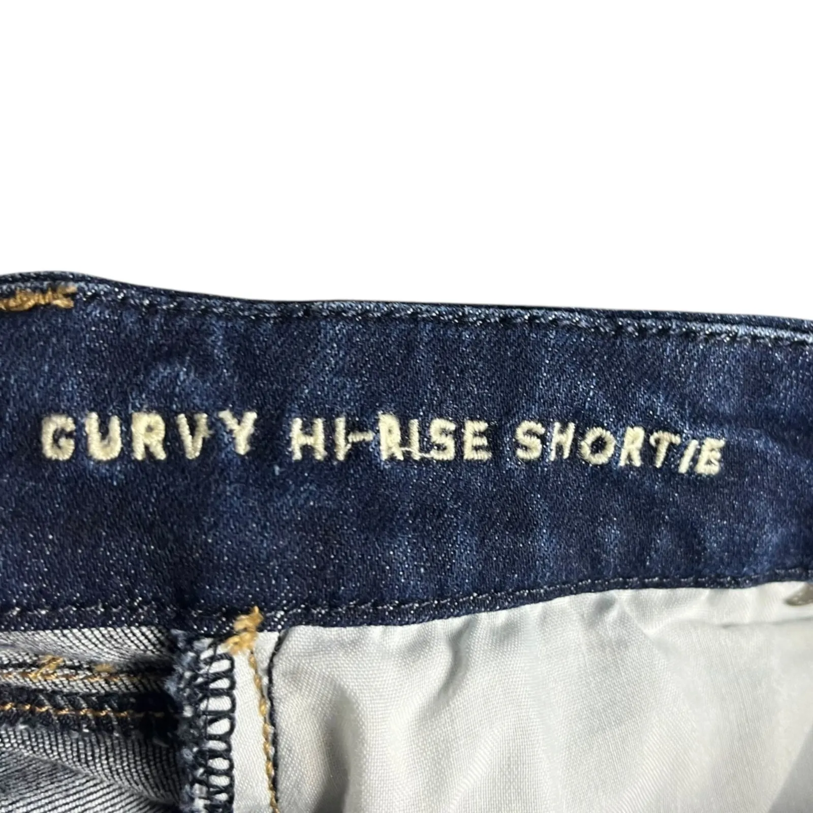 American Eagle Curvy Hi-Rise Shortie Denim Shorts Dark Wash Distressed Rips Sz 4 - Image 6