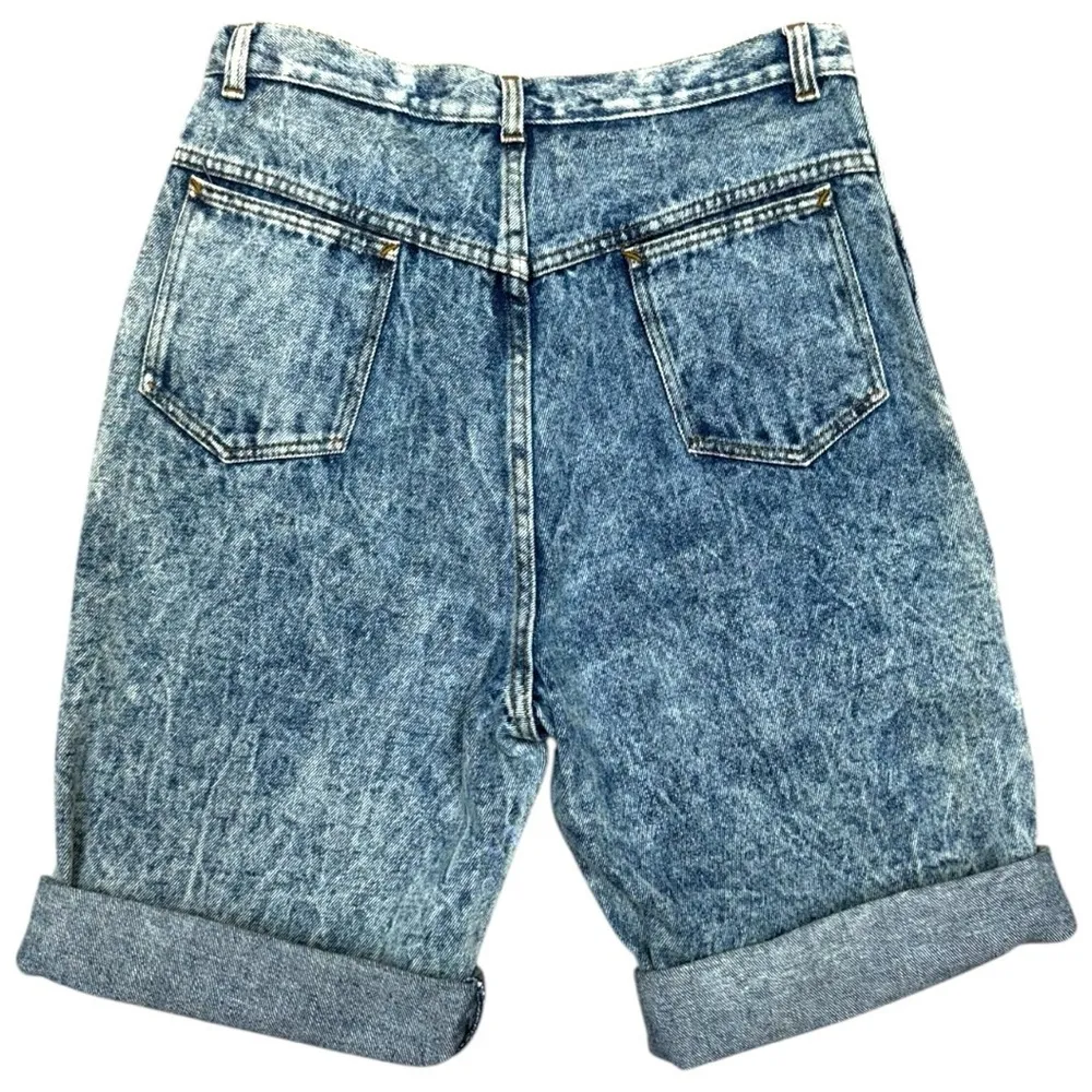 Vintage 80s Acid Wash Denim Jorts Size 30/31 Waist Fit, Bermuda Style Blue - Image 2