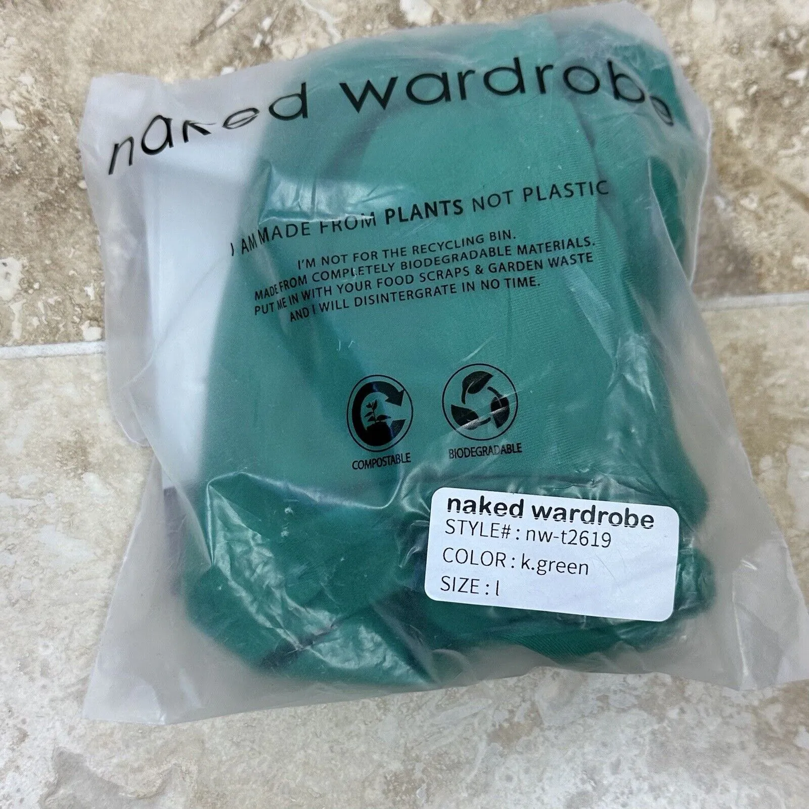 Naked Wardrobe Crop Top One Shoulder Asymmetrical Green Stretchy Knit Large NWT - Image 6