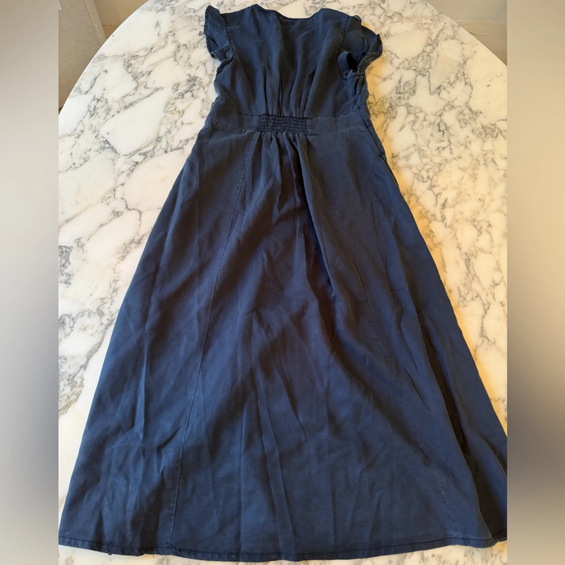 NWOT Quince Vintage Wash Tencel Button Front Midi Dress Navy Sz S - Image 3