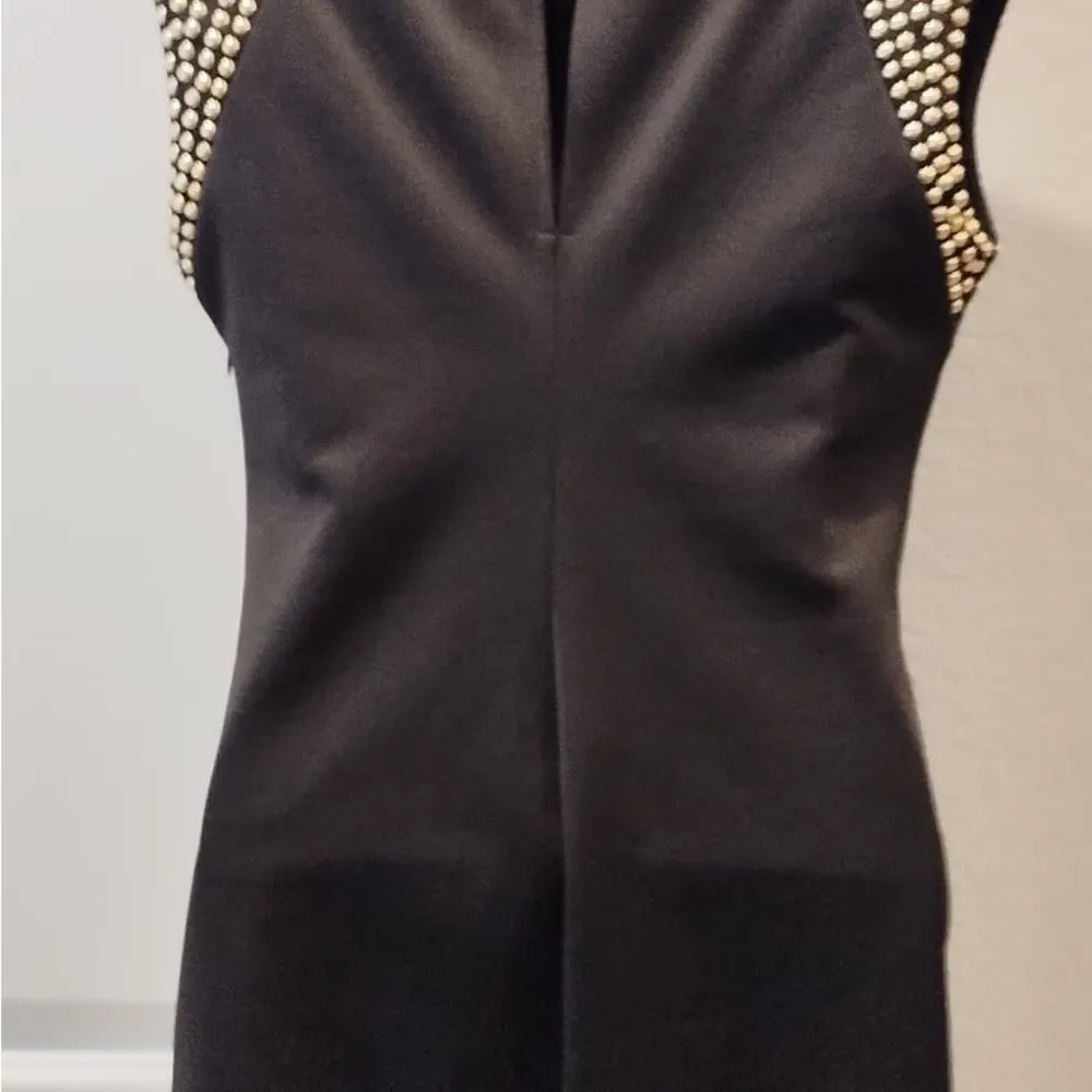 Marilyn Monroe Black Back Zip Gold Studded Sheath Dress Size M - Image 3
