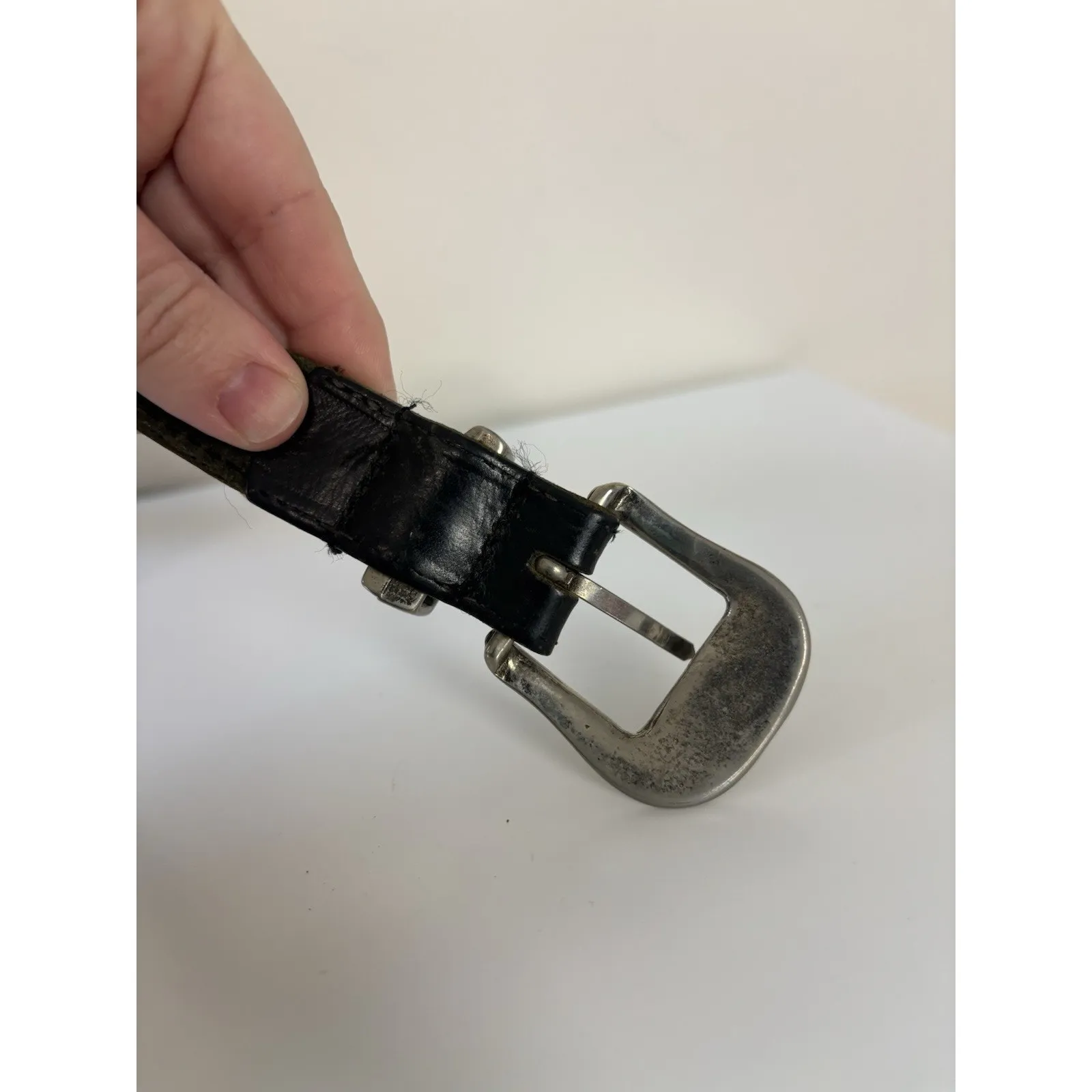 Christopher Hayes Women’s Black Saddle Leather Belt Size 36” Silver Buckle Tab - Image 4