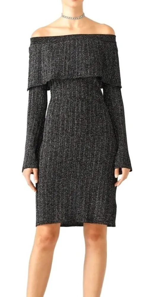Keepsake Dress Women Small Gray Off The Shoulder Metallic Reflections Sheath - Image 1