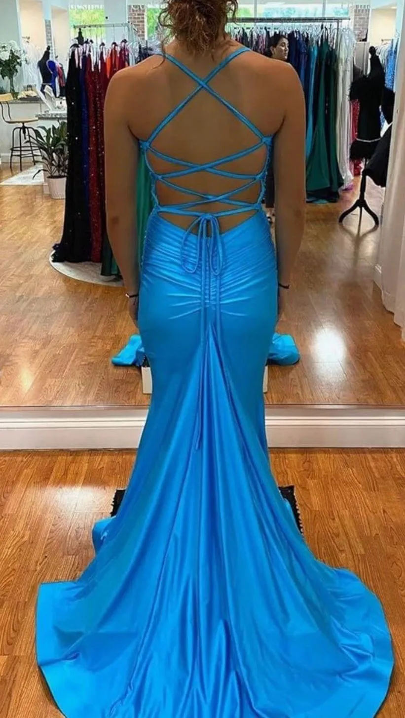 Blue Mermaid Prom Dress Size 6 - Image 2